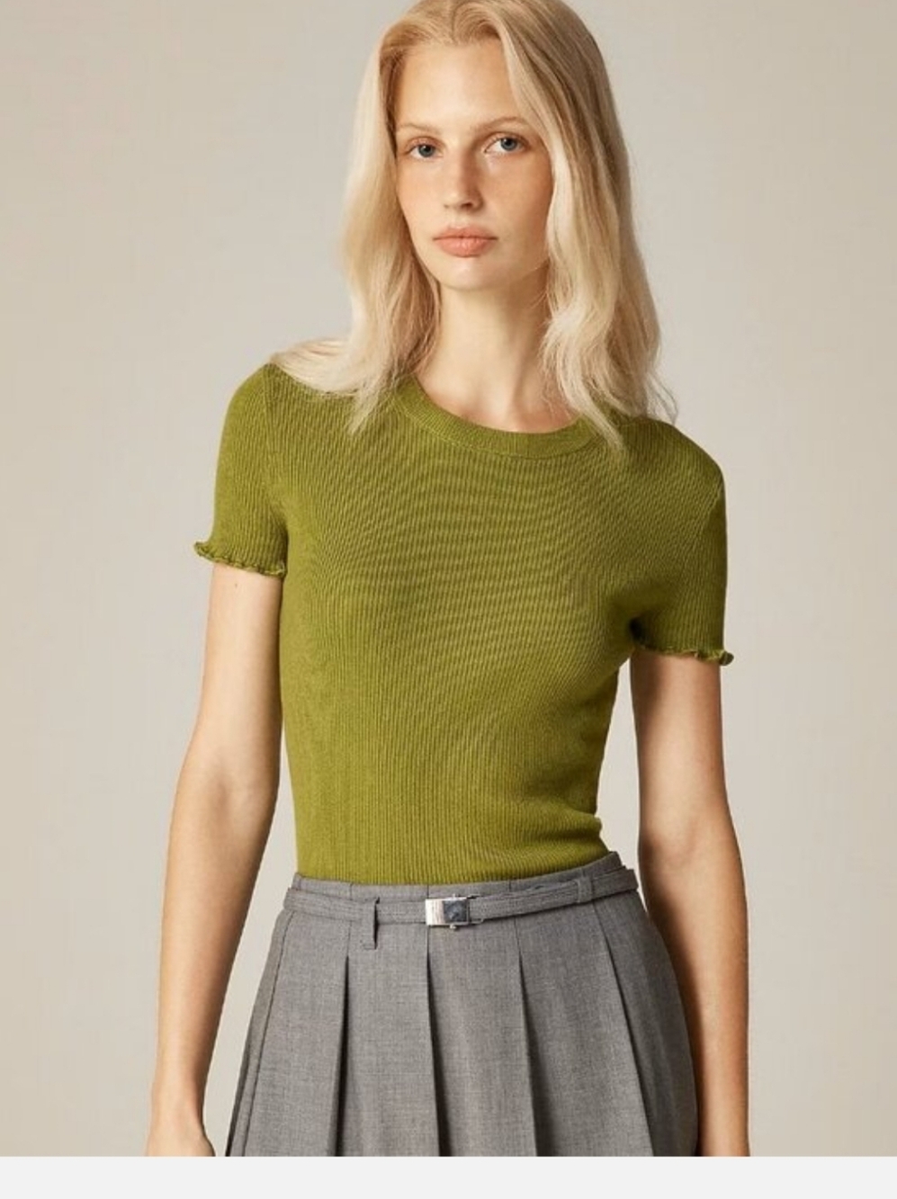 J crew S Ruffle-trim T-shirt TENCEL™ lyocell blend August Peridot Spinach Green